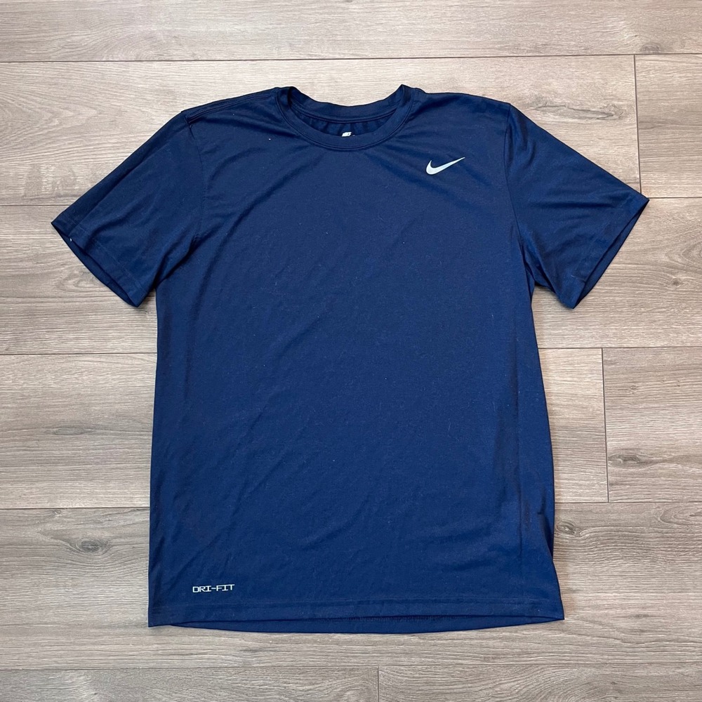 Nike Dri-FIT Mens Large Navy Blue Short Sleeve Performance T-Shirt Swoosh Logo